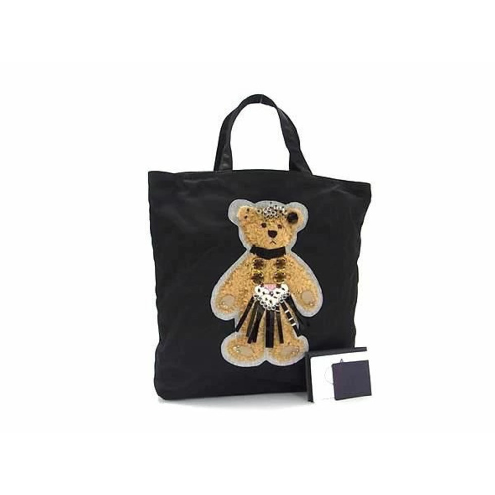 PRADA Tessuto Bear Beaded Handbag Tote Bag Black